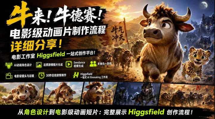 牛来！牛德赛！电影级动画片制作流程详细分享！电影工作室Higgsfield一站式创作平台，完整创作流程 《鱼见海科技》-鱼见海资源网-免费PHP网站源码模板,插件软件网创AI智能体资源分享平台！
