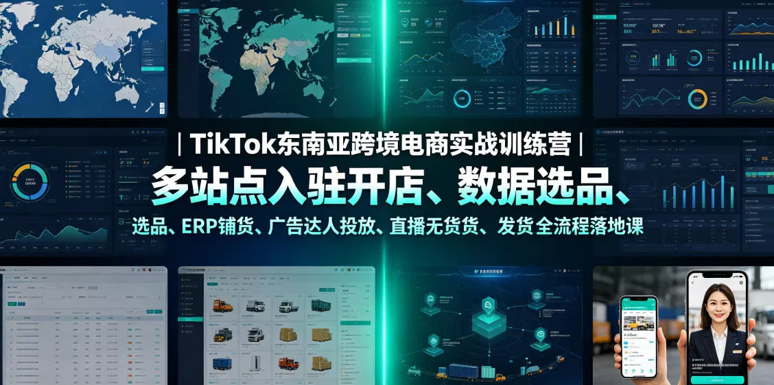 TikTok东南亚跨境电商实战训练营｜多站点入驻开店、数据选品、ERP铺货、广告达人投放、直播无货源发货全流程落地课客创社区-专注互联网轻资产资源整合与分享客创社区-专注互联网轻资产资源整合与分享