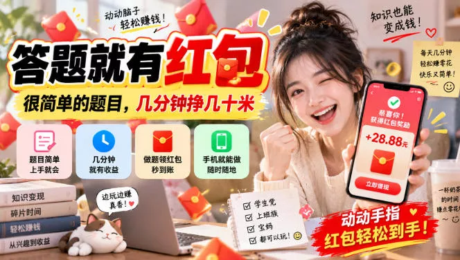 答题就有红包，很简单的题目，几分钟挣几十块，学生党上班族宝妈都可以玩【揭秘】-鱼见海资源网-免费PHP网站源码模板,插件软件网创AI智能体资源分享平台！