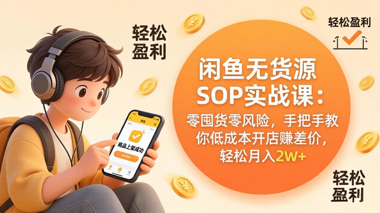 闲鱼无货源SOP实战课：零囤货零风险，手把手教你低成本开店赚差价，轻松月入2w+ 《鱼见海科技》-鱼见海资源网-免费PHP网站源码模板,插件软件网创AI智能体资源分享平台！