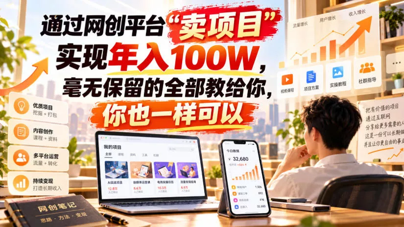 通过网创平台“卖项目”实现年入100W，毫无保留的全部教给你，你也一样可以！【揭秘】-鱼见海资源网-免费PHP网站源码模板,插件软件网创AI智能体资源分享平台！