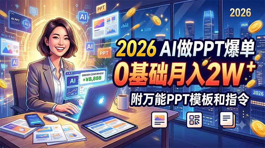2026 AI做PPT爆单，0基础月入2W，附多场景适用PPT模板和指令 《鱼见海科技》-鱼见海资源网-免费PHP网站源码模板,插件软件网创AI智能体资源分享平台！