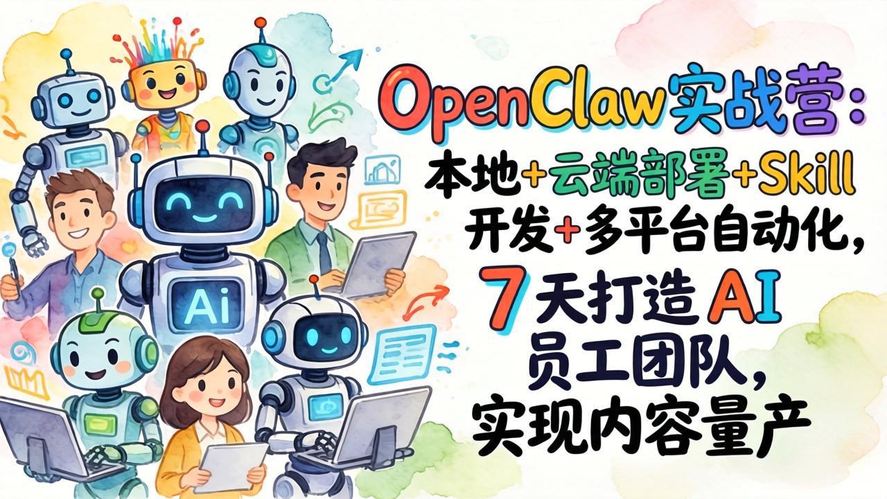OpenClaw实战营：本地+云端部署+Skill开发+多平台自动化，7 天打造 AI 员工团队，实现内容量产客创社区-专注互联网轻资产资源整合与分享客创社区-专注互联网轻资产资源整合与分享