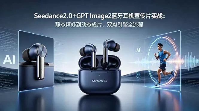 Seedance2.0+GPT Image2蓝牙耳机宣传片实战：静态精修到动态成片，双AI引擎全流程
