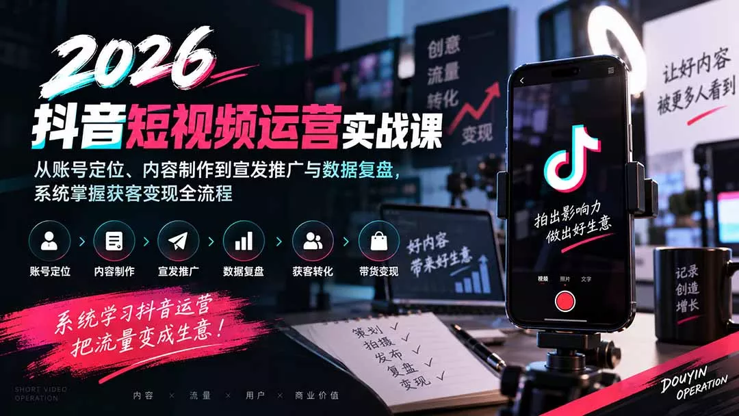 2026抖音短视频运营实战课：从账号定位、内容制作到宣发推广与数