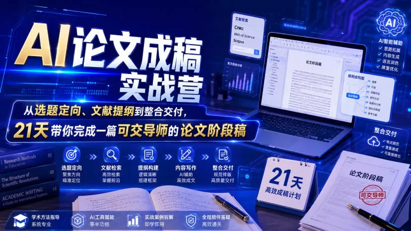 AI论文成稿实战营，从选题定向、文献提纲到整合交付，21天带你完成一篇可交导师的论文阶段稿 《鱼见海科技》-鱼见海资源网-免费PHP网站源码模板,插件软件网创AI智能体资源分享平台！