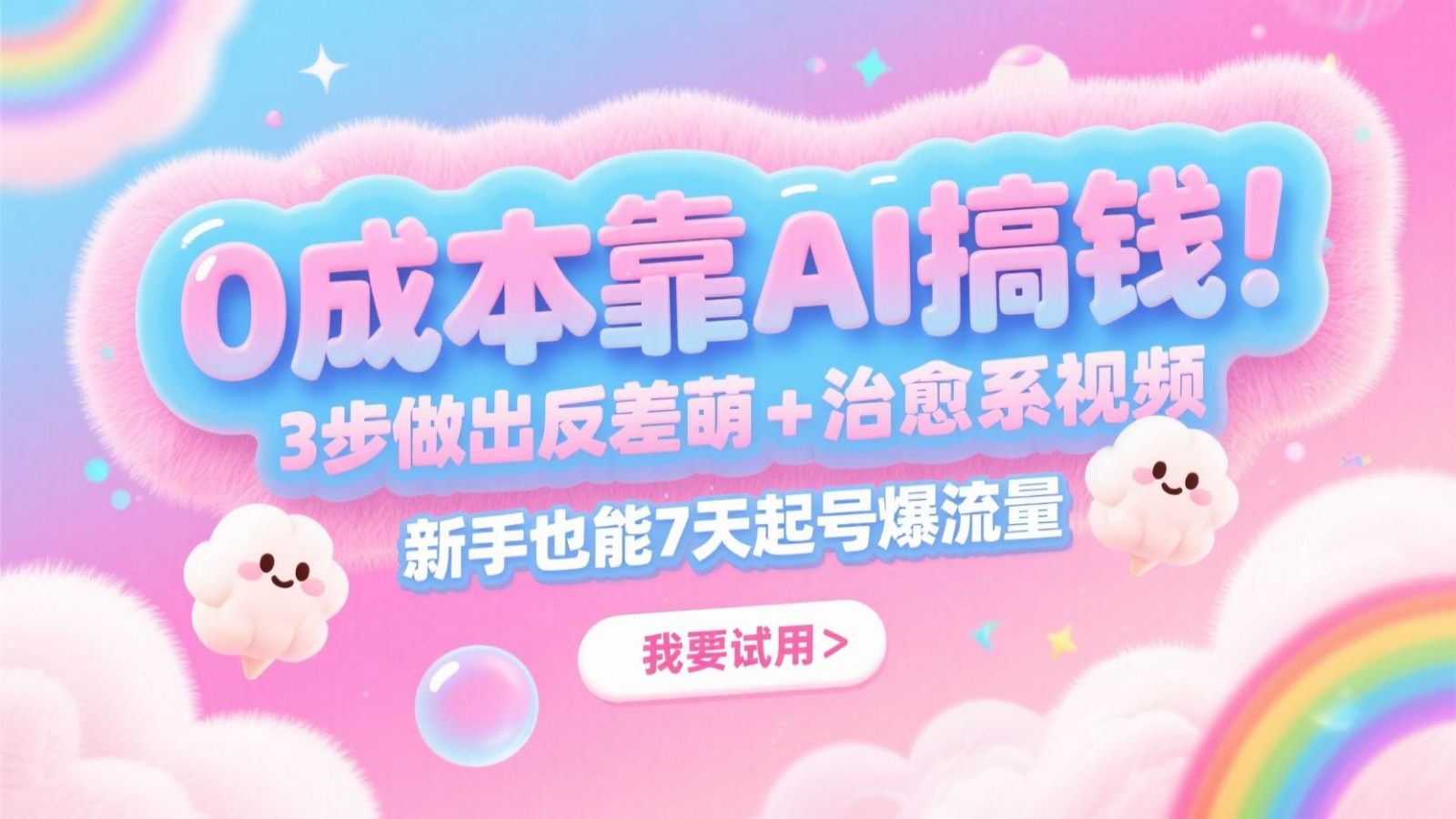0成本靠AI搞钱！3步做出反差萌+治愈系视频，新手也能7天起号爆流量，月入5位数-客创社 - 专注互联网轻资产创业及网络项目资源整合与分享客创社-免费且强大的项目分享网站！