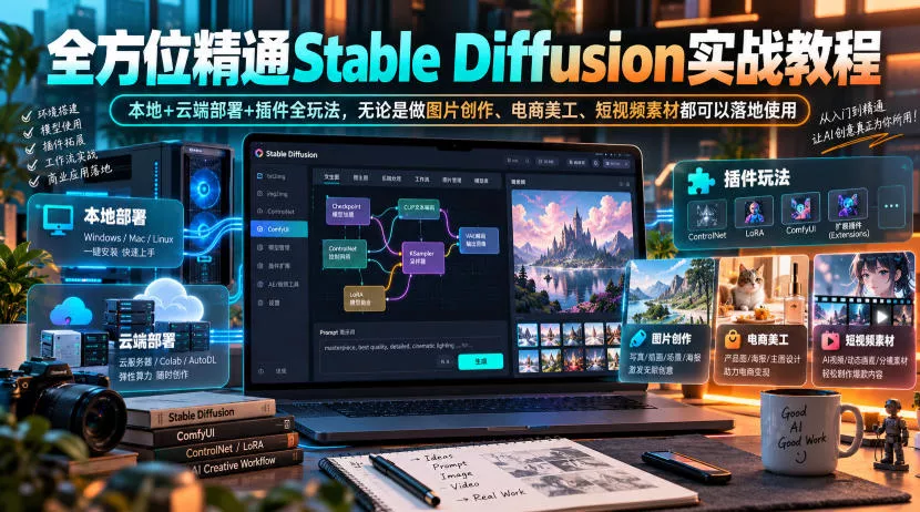 全方位精通Stable Diffusion实战教程｜本地+云端部署+插件全玩法，无论是做图片创作、电商美工、短视频素材都可以落地使用客创社区-专注互联网轻资产资源整合与分享客创社区-专注互联网轻资产资源整合与分享