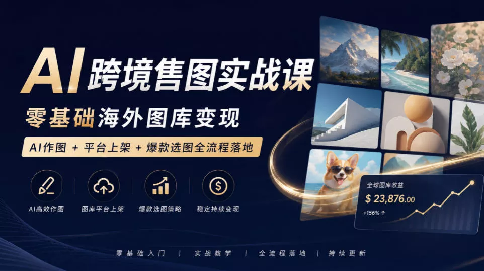 AI跨境售图实战课，零基础海外图库变现，AI作图+平台上架+爆款选图全流程落地 《鱼见海科技》-鱼见海资源网-免费PHP网站源码模板,插件软件网创AI智能体资源分享平台！