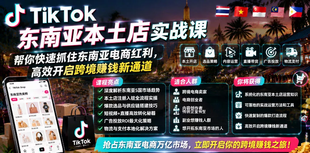 TikTok东南亚本土店实战课，帮你快速抓住东南亚电商红利，高效开启跨境賺钱新通道 《鱼见海科技》-鱼见海资源网-免费PHP网站源码模板,插件软件网创AI智能体资源分享平台！