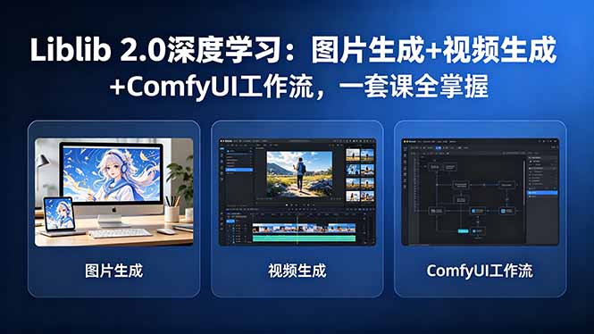 Liblib 2.0深度学习：图片生成+视频生成+ComfyUI工作流，一套课全掌握-鱼见海资源网-免费PHP网站源码模板,插件软件网创AI智能体资源分享平台！