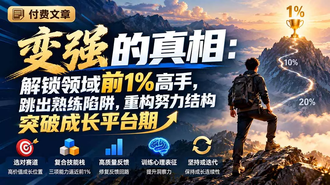付费文章：变强的真相：解锁领域前1%高手，跳出熟练陷阱，重构努力结构突破成长平台期客创社区-专注互联网轻资产资源整合与分享客创社区-专注互联网轻资产资源整合与分享