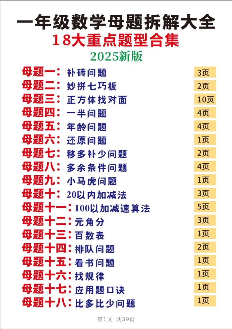 25一年级下册数学十八大母题重点题型39页客创社 - 专注互联网轻资产创业及网络项目资源整合与分享客创社 - 专注互联网轻资产创业及网络项目资源整合与分享