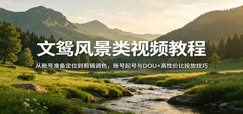 文鸳风景类视频教程：从账号准备定位到剪辑调色，账号起号与DOU+高性价比投放技巧客创社区-专注互联网轻资产资源整合与分享客创社区-专注互联网轻资产资源整合与分享