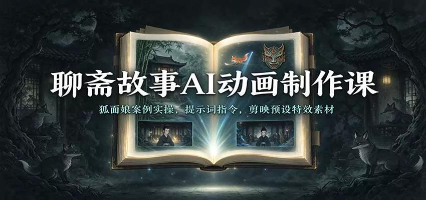 聊斋故事AI动画制作课：狐面娘案例实操，提示词指令，剪映预设特效素材客创社区-专注互联网轻资产资源整合与分享客创社区-专注互联网轻资产资源整合与分享