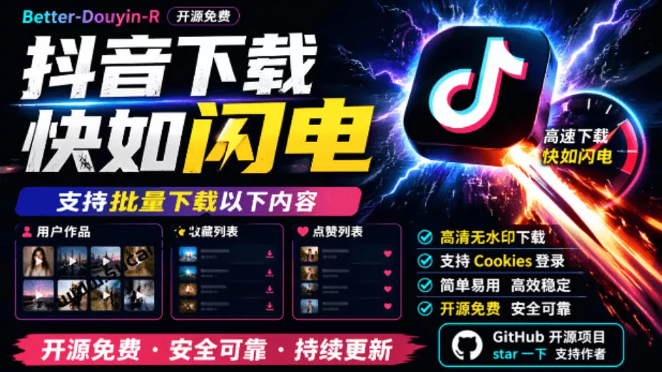 超级好用！抖音视频下载神器，支持批量下载用户作品收藏列表和点赞列表，开源完全免费Better-douyin-R-鱼见海资源网-免费PHP网站源码模板,插件软件网创AI智能体资源分享平台！