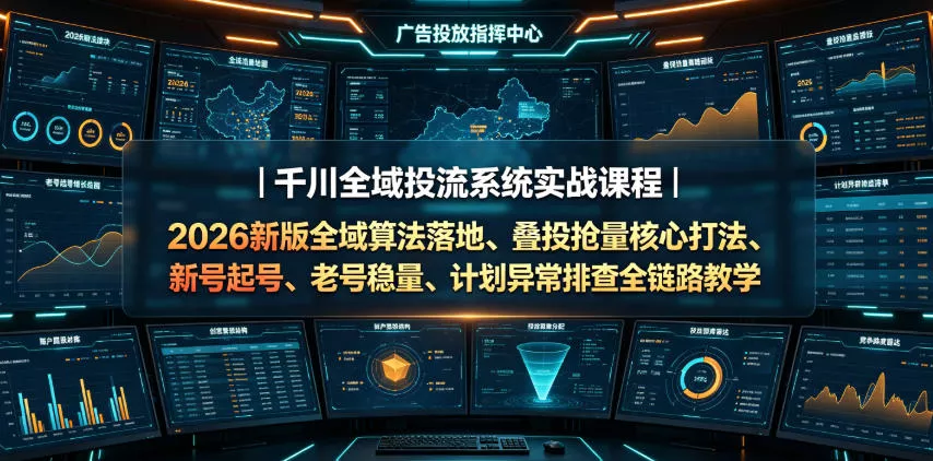 千川全域投流系统实战课程｜2026新版全域算法落地、叠投抢量核心打法、新号起号、老号稳量、计划异常排查全链路教学客创社区-专注互联网轻资产资源整合与分享客创社区-专注互联网轻资产资源整合与分享