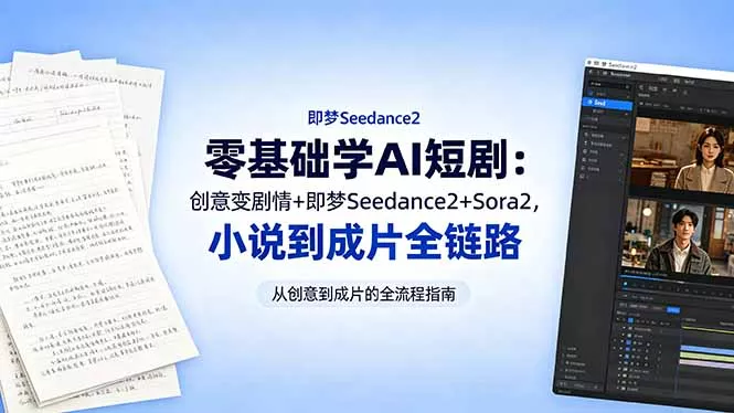 零基础学AI短剧：创意变剧情+即梦Seedance2+Sora2，小说到成片全链路 《鱼见海科技》-鱼见海资源网-免费PHP网站源码模板,插件软件网创AI智能体资源分享平台！