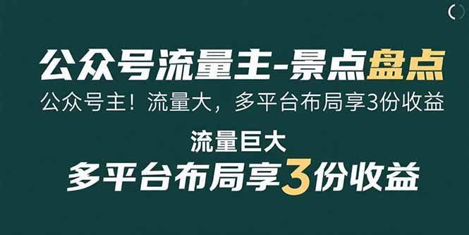 （15553期）公众号流量主-景点盘点 流量巨大 多平台布局享3份收益-客创社 - 专注互联网轻资产创业及网络项目资源整合与分享客创社-免费且强大的项目分享网站！