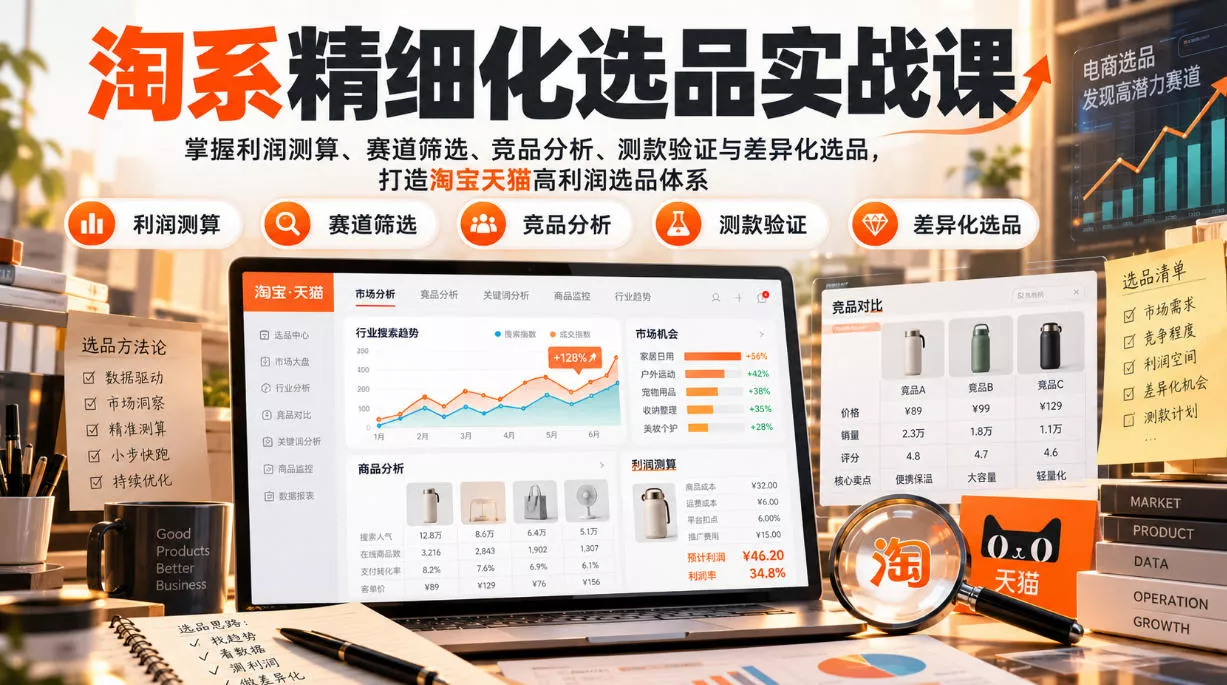 货架电商精细化选品实战课：掌握利润测算、赛道筛选、竞品分析、测款验证与差异化选品，打造淘宝天猫高利润选品体系客创社区-专注互联网轻资产资源整合与分享客创社区-专注互联网轻资产资源整合与分享