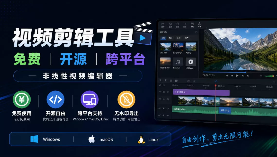 视频剪辑工具，免费、开源、跨平台，非线性视频编辑器，支持Windows、macOS、Linux，无水印、无订阅费用星享资源网HS游戏库