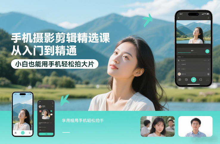 手机摄影剪辑精选课，从入门到精通，小白也能用手机轻松拍大片主用 -、辅助 +中赚资源