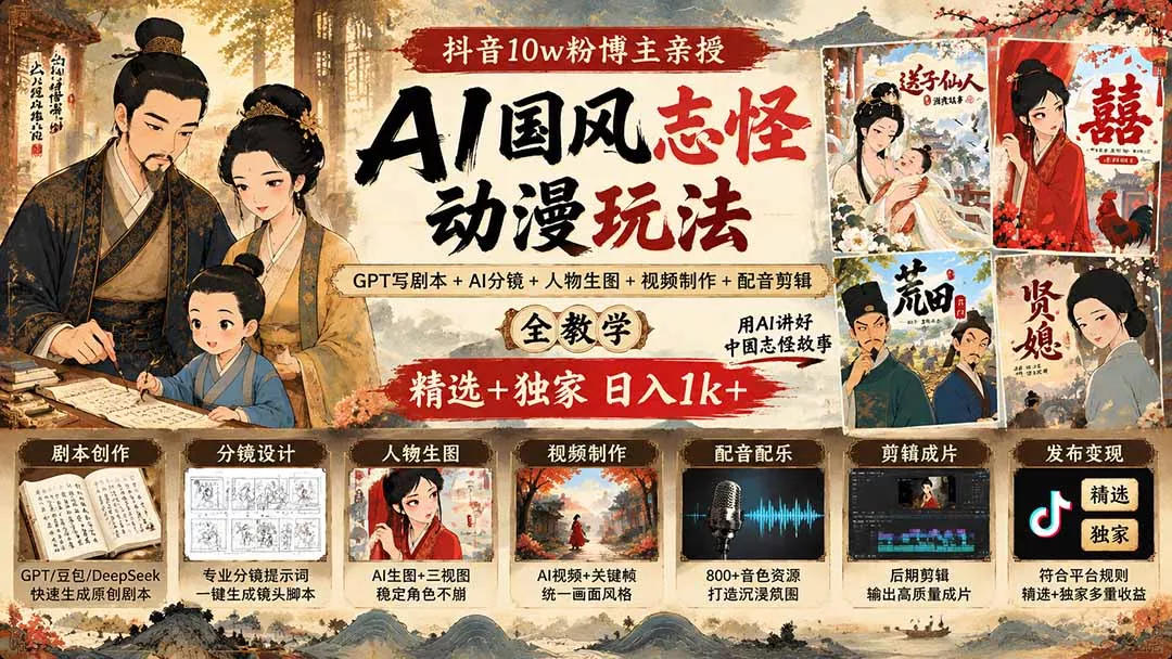 抖音10w粉博主亲授AI国风志怪动漫玩法｜GPT写剧本+AI分镜