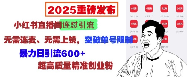 2025重磅发布：小红书直播间连怼引流，无需连麦、无需上镜，突破单号限制，暴力日引流600+-客创社 - 专注互联网轻资产创业及网络项目资源整合与分享客创社-免费且强大的项目分享网站！