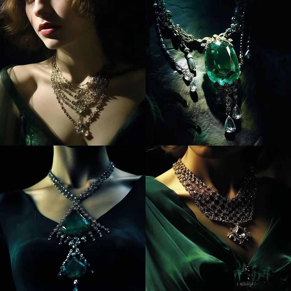 460+专业Midjourney珠宝摄影AI提示词+成效果图，戒指/项链/耳环/手链/宝石/及奢侈配饰等全品类