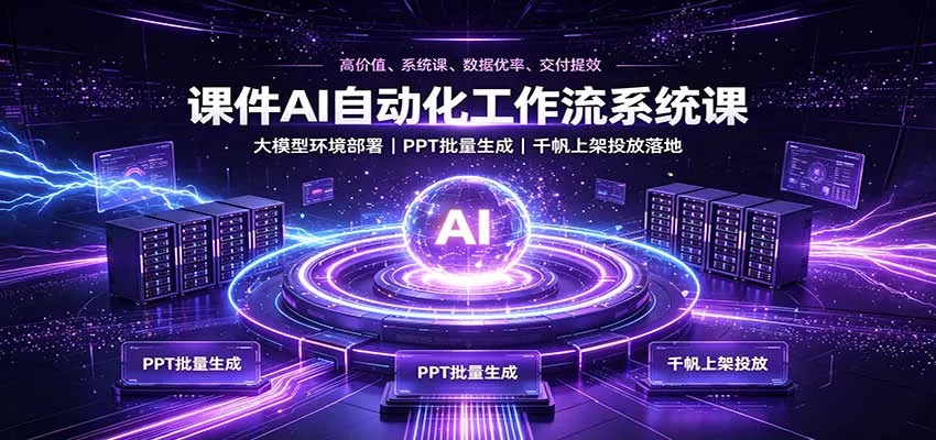课件AI自动化工作流系统课:大模型环境部署,PPT批量生成,千帆上架投放落地主用 -、辅助 +中赚AI网