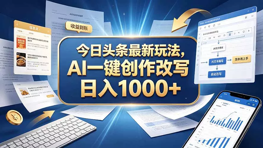 今日头条最新玩法，AI 一键创作改写，简单易上手，轻松日入 1000 + 《鱼见海科技》-鱼见海资源网-免费PHP网站源码模板,插件软件网创AI智能体资源分享平台！