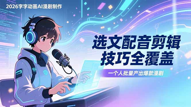 2026字字动画AI漫剧制作-1期，选文配音剪辑技巧全覆盖，一个人就能批量产出爆款漫剧-鱼见海资源网-免费PHP网站源码模板,插件软件网创AI智能体资源分享平台！