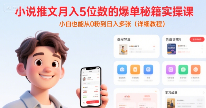 小说推文月入5位数的爆单秘籍实操课，，小白也能从0粉到日入多张(详细教程)-客创社 - 专注互联网轻资产创业及网络项目资源整合与分享客创社-免费且强大的项目分享网站！
