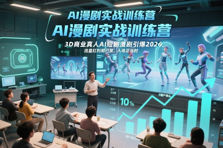 AI漫剧实战训练营，3D商业真人AI短剧漫剧引爆2026，流量红利期已至，入场正当时主用 -、辅助 +中赚资源