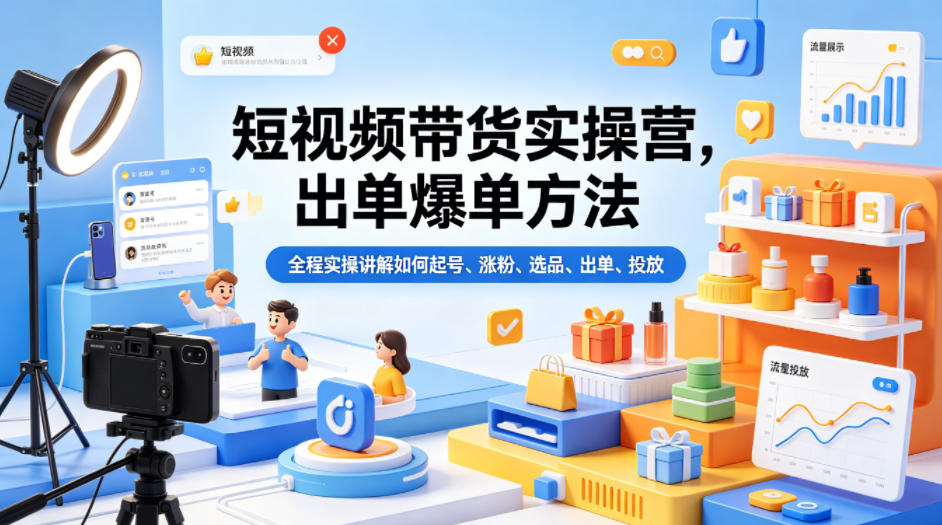短视频带货实操营，出单爆单方法，全程实操讲解如何起号、涨粉、选品、出单、投放客创社区-专注互联网轻资产资源整合与分享客创社区-专注互联网轻资产资源整合与分享