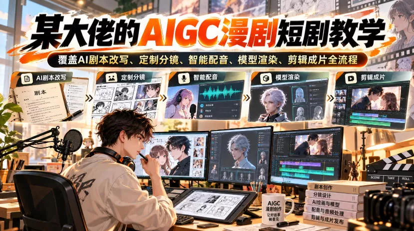 某大佬的AIGC漫剧短剧教学，覆盖AI剧本改写、定制分镜、智能配音、模型渲染、剪辑成片全流程星享资源网HS游戏库