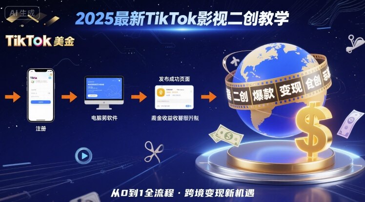 2025年最新TikTok影视二创教学，从注册到发布撸美金全流程，跨境变现新机遇-客创社 - 专注互联网轻资产创业及网络项目资源整合与分享客创社-免费且强大的项目分享网站！