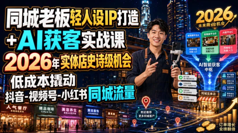 同城老板轻人设IP打造+AI获客实战课，2026年实体店史诗级机会，低成本撬动抖音-视频号-小红书同城流量客创社区-专注互联网轻资产资源整合与分享客创社区-专注互联网轻资产资源整合与分享