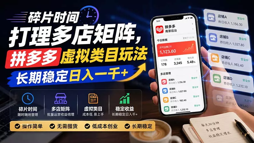 碎片时间打理多店矩阵，拼多多虚拟类目玩法，长期稳定日入一千+ 《鱼见海科技》-鱼见海资源网-免费PHP网站源码模板,插件软件网创AI智能体资源分享平台！