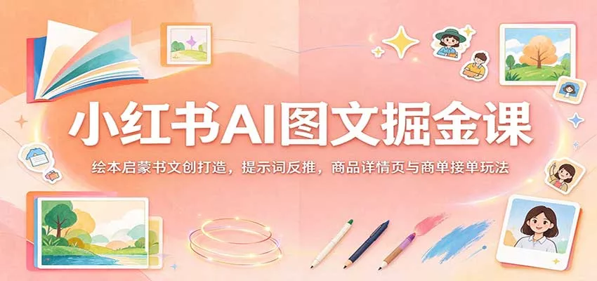 小红书AI图文掘金课：绘本启蒙书文创打造，提示词反推，商品详情页与商单接单玩法客创社区-专注互联网轻资产资源整合与分享客创社区-专注互联网轻资产资源整合与分享