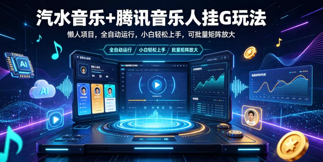 汽水音乐+腾讯音乐人挂G玩法，懒人项目，全自动运行，小白轻松上手，可批量矩阵放大【揭秘】 《鱼见海科技》-鱼见海资源网-免费PHP网站源码模板,插件软件网创AI智能体资源分享平台！