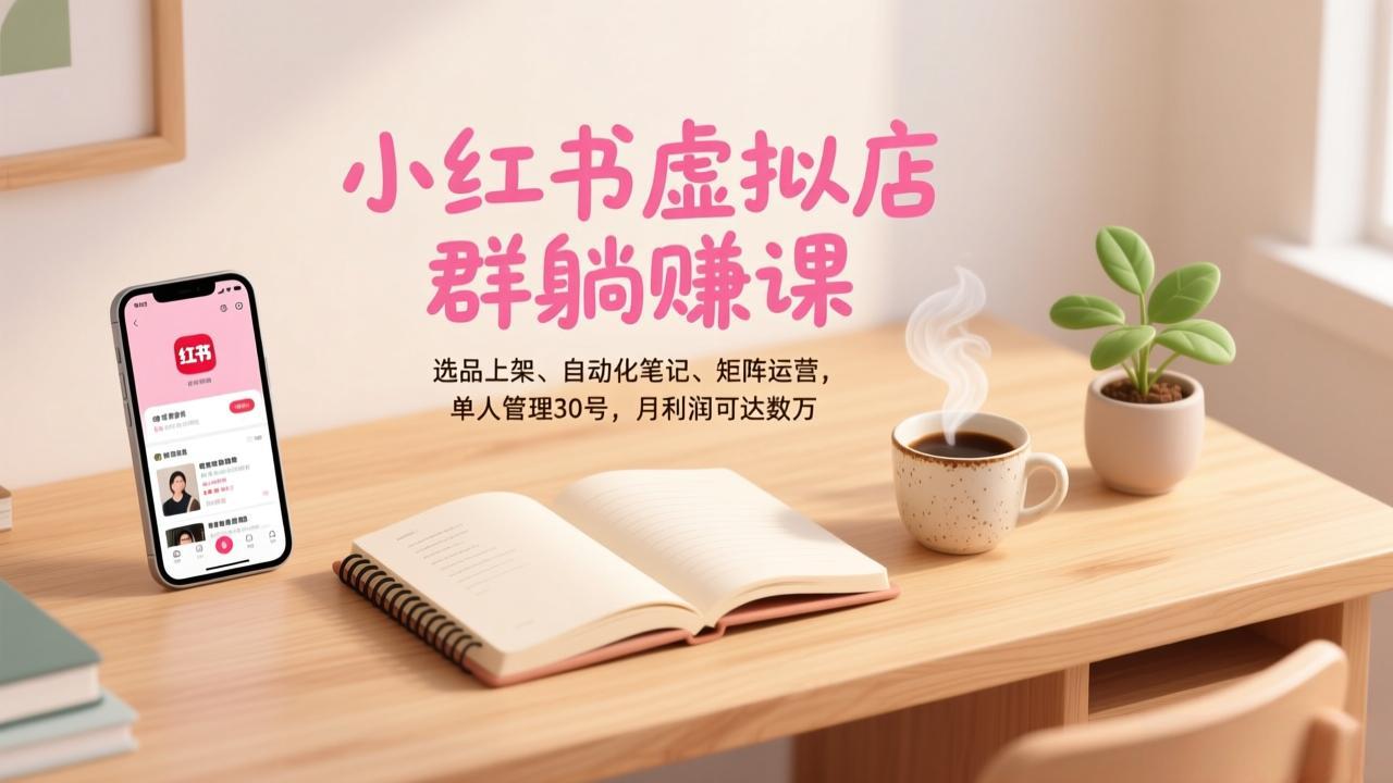 小红书虚拟店群躺赚课，选品上架、自动化笔记、矩阵运营，单人管理30号，月利润可达数万客创社区-专注互联网轻资产资源整合与分享客创社区-专注互联网轻资产资源整合与分享