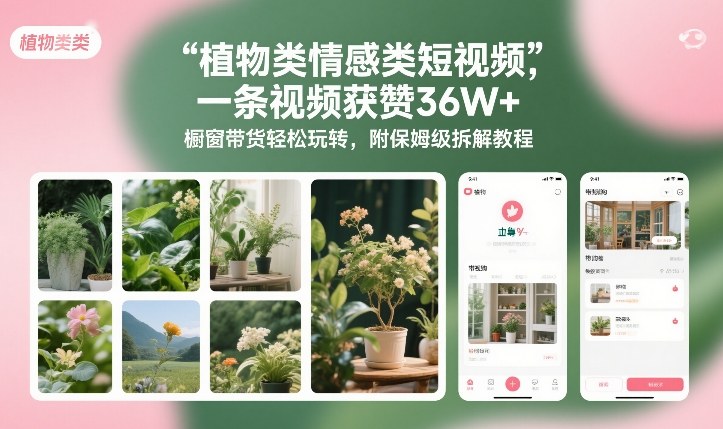 植物类情感类短视频，一条视频获赞36W+，橱窗带货轻松玩转，附保姆级拆解教程客创社区-专注互联网轻资产资源整合与分享客创社区-专注互联网轻资产资源整合与分享