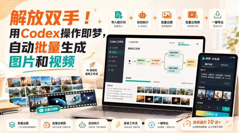 解放双手！用Codex操作即梦，自动批量生成图片和视频-鱼见海资源网-免费PHP网站源码模板,插件软件网创AI智能体资源分享平台！
