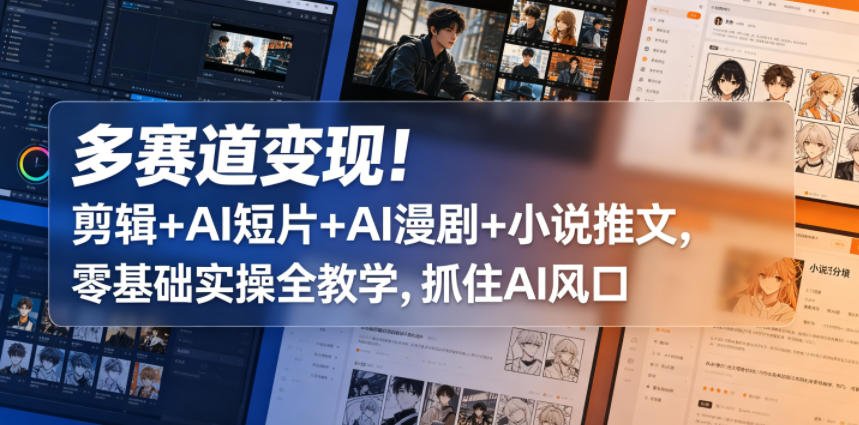 多赛道变现！剪辑+AI短片+AI漫剧+小说推文，零基础实操全教学，抓住AI风口客创社区-专注互联网轻资产资源整合与分享客创社区-专注互联网轻资产资源整合与分享