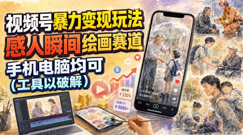 视频号暴力变现玩法，感人瞬间绘画赛道，手机电脑均可客创社区-专注互联网轻资产资源整合与分享客创社区-专注互联网轻资产资源整合与分享