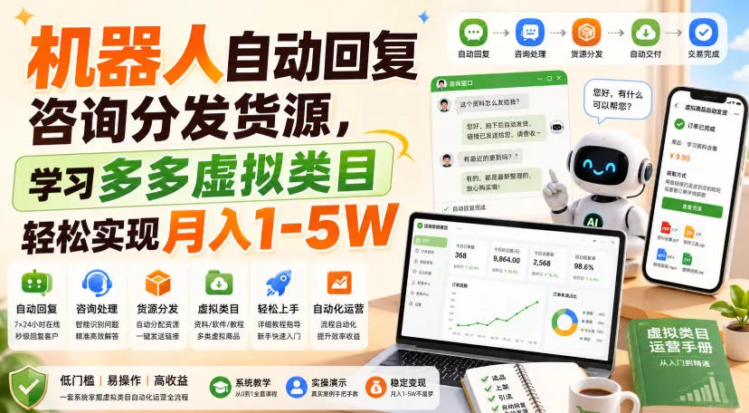 机器人自动回复咨询分发货源，学习多多虚拟类目轻松实现月入1-5W【揭秘】星享资源网星享资源网