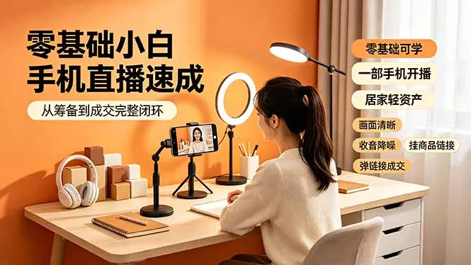 零基础小白手机直播速成，从筹备到成交完整闭环，适配苹果安卓系统，解决杂音卡顿留人难问题客创社区-专注互联网轻资产资源整合与分享客创社区-专注互联网轻资产资源整合与分享