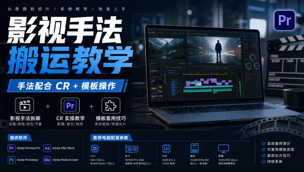 影视手法搬运教学，手法配合CR+模板操作，需要电脑，提供软件+配置参数星享资源网星享资源网