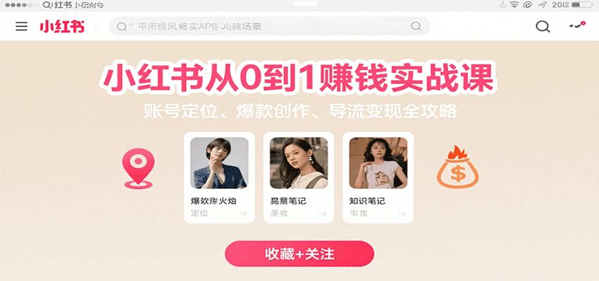 小红书从0到1赚钱实战课：账号定位、 爆款创作 、导流变现全攻略-客创社 - 专注互联网轻资产创业及网络项目资源整合与分享客创社-免费且强大的项目分享网站！